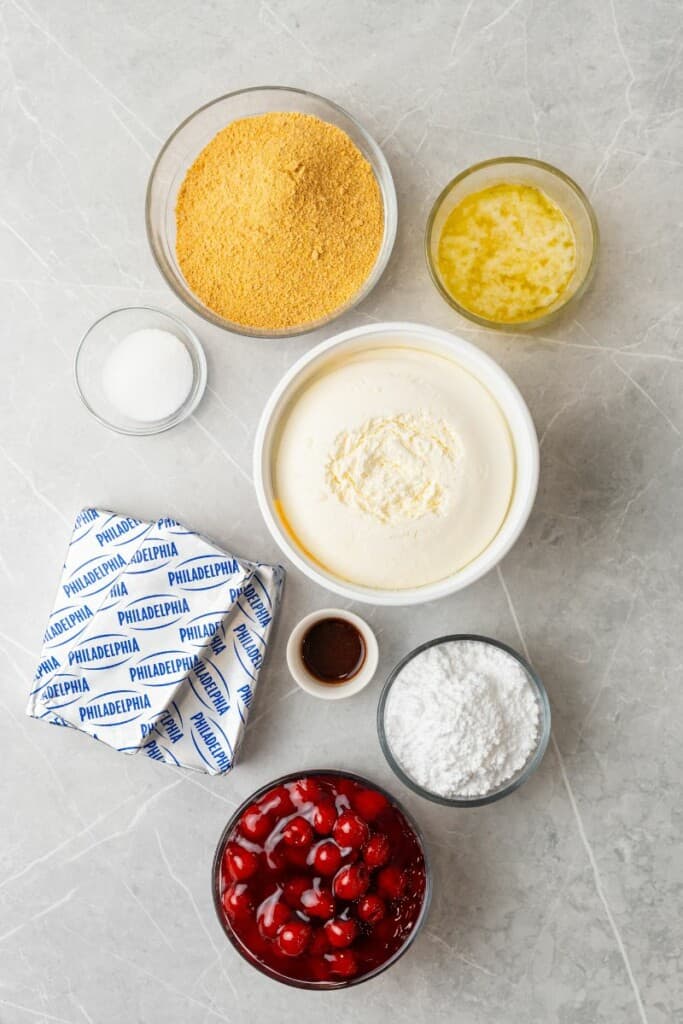 ingredients needed to make no-bake cheesecake 