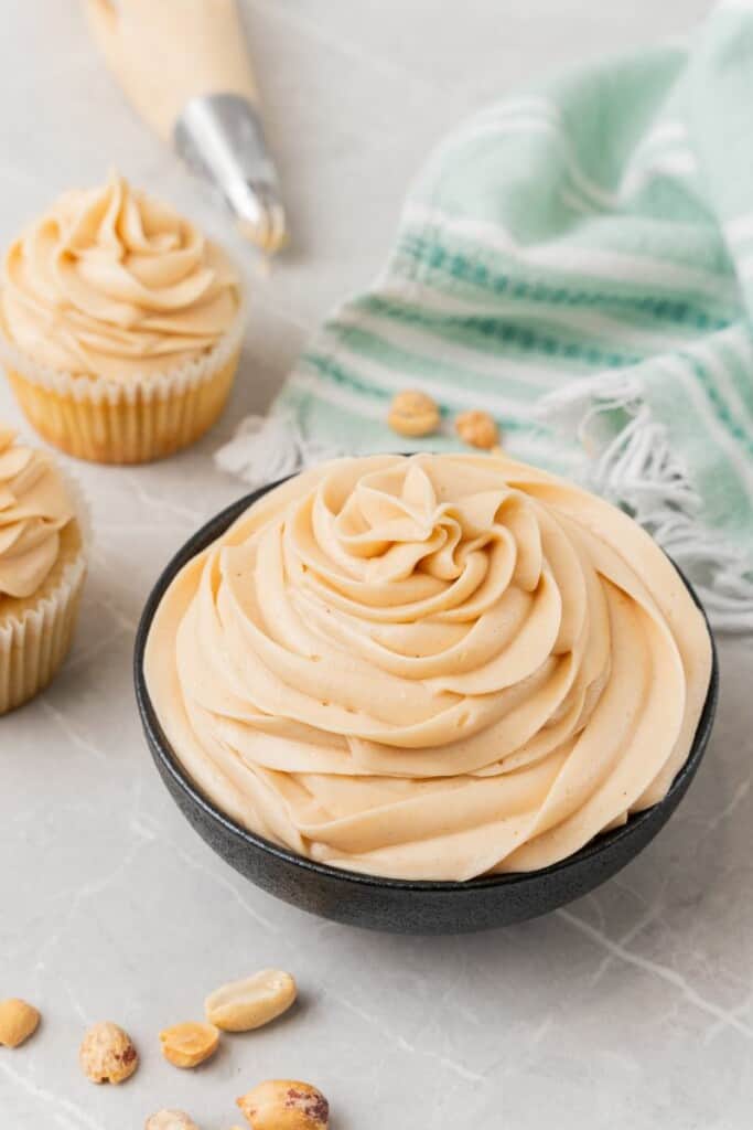 cream cheese peanut butter frosting in a bowl. 