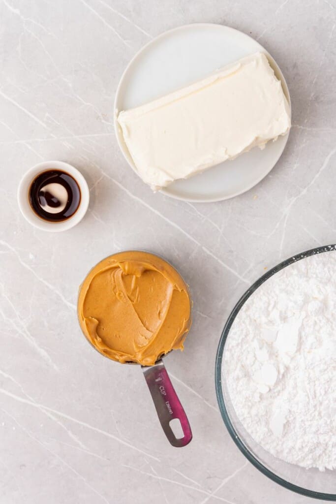 ingredients needed to make peanut butter frosting.