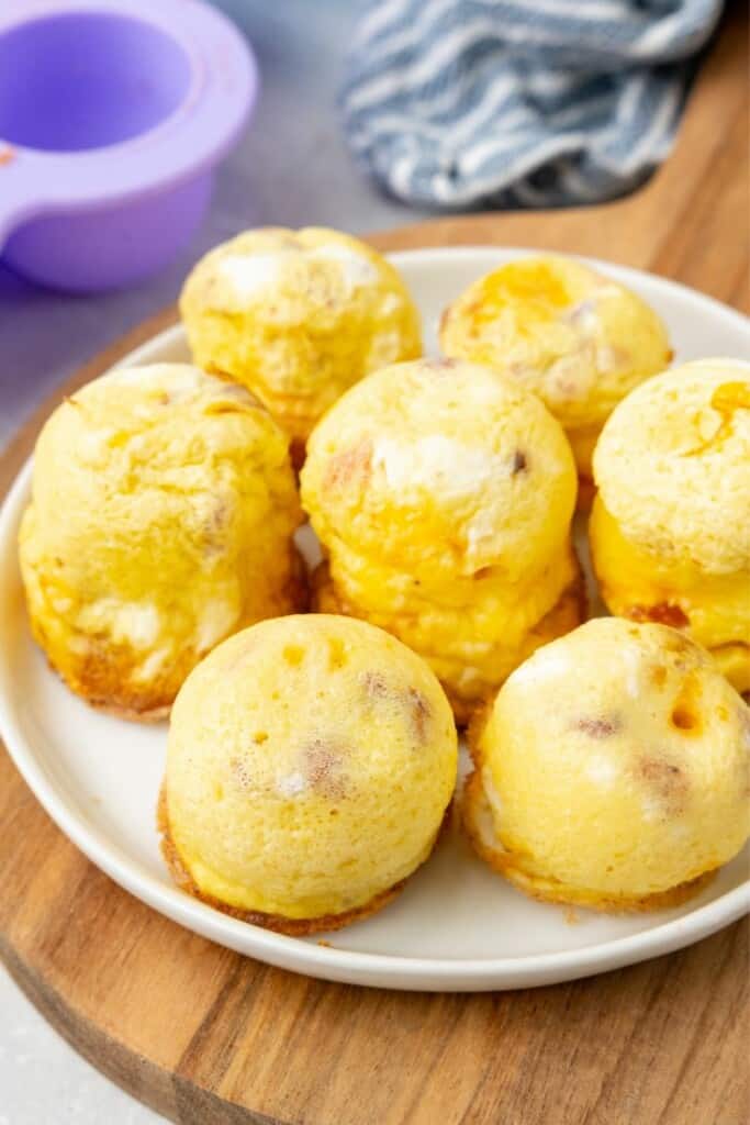 overhead shot of air fryer egg bites on a platter 