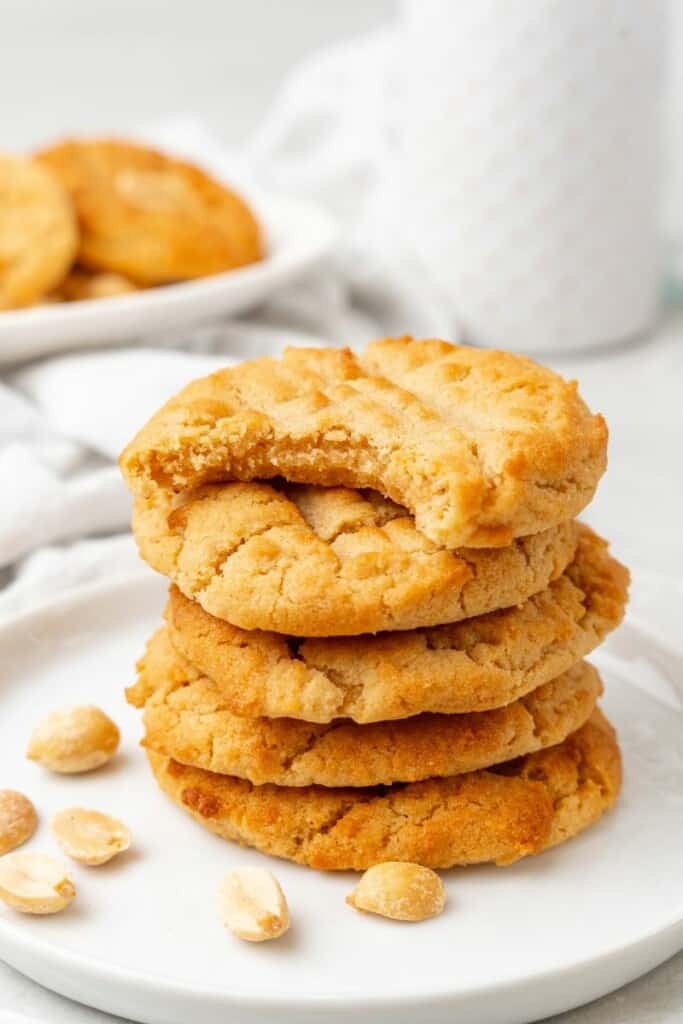 air fryer peanut butter cookies on a white plate 