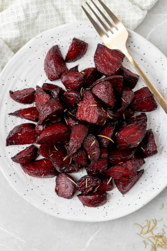 a plate full of air fryer beets