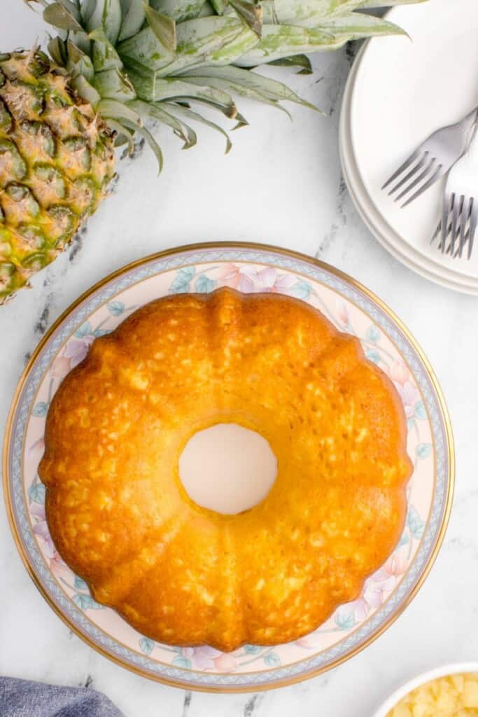 serving cream cheese pineapple pound cake on a plate 