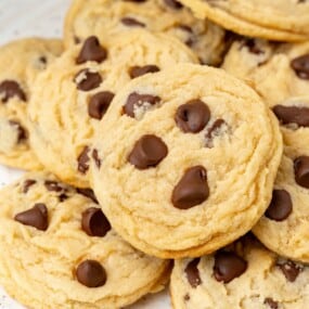 Chocolate chip cookies without eggs on a platter