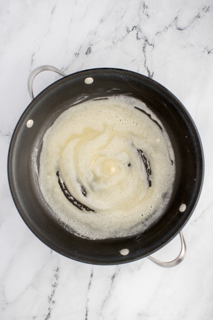 melted butter and flour mixed in a pan 