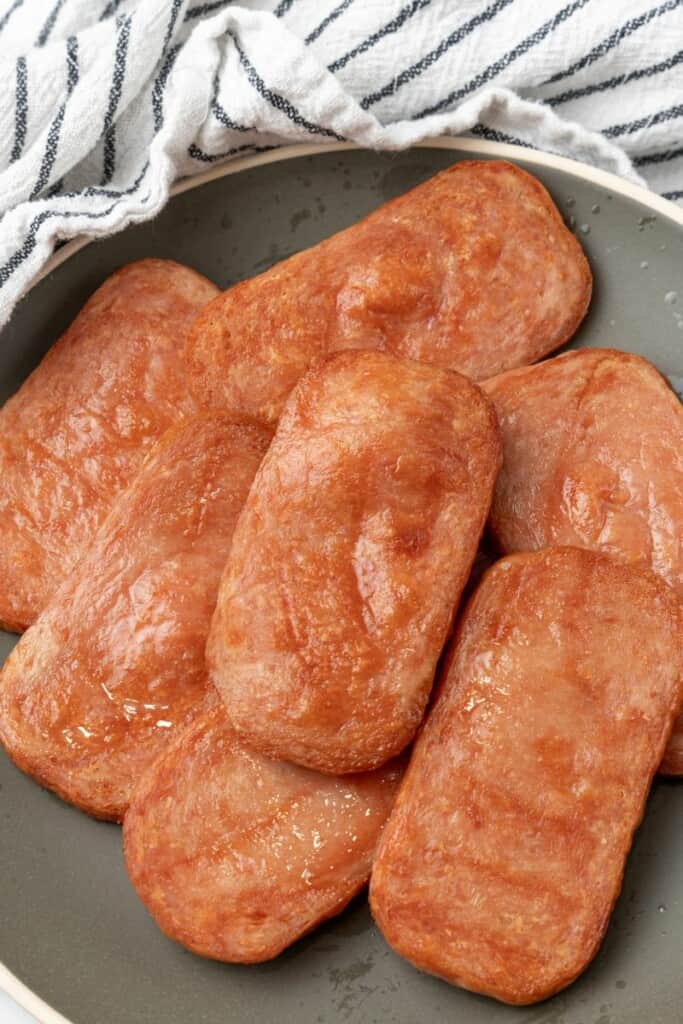 Air fried spam recipe on a plate
