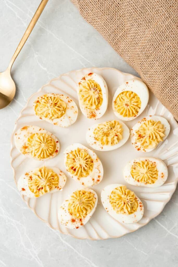 overhead shot of million dollar deviled eggs 