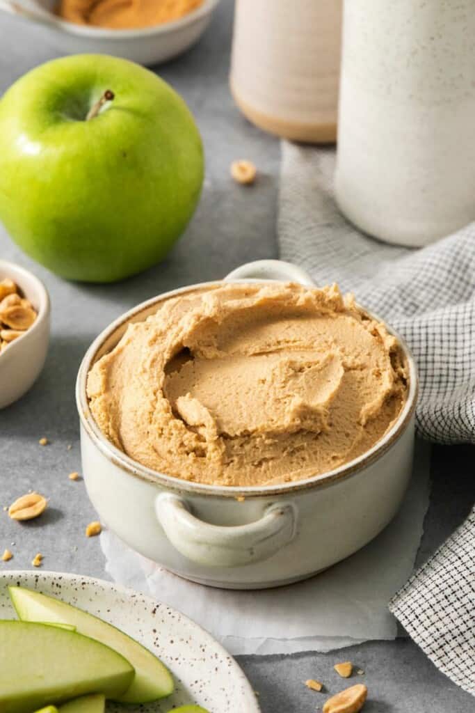 Creamy nut butter based dip for fruit and pretzels.
