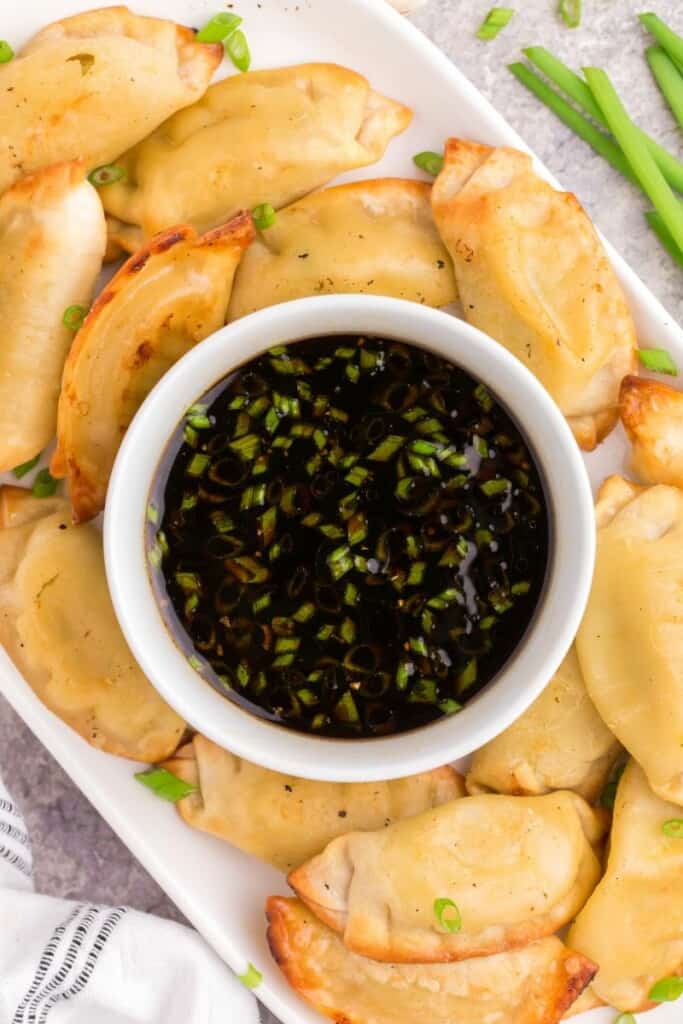 pot sticker dipping sauce with dumplings