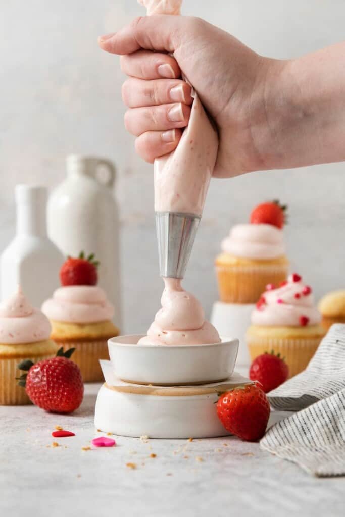 Homemade strawberry cream cheese frosting.