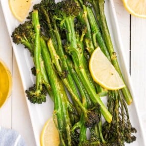 platter serving lemon garlic broccolini