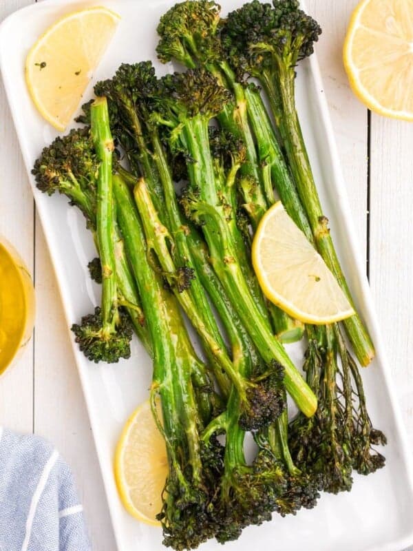 platter serving lemon garlic broccolini