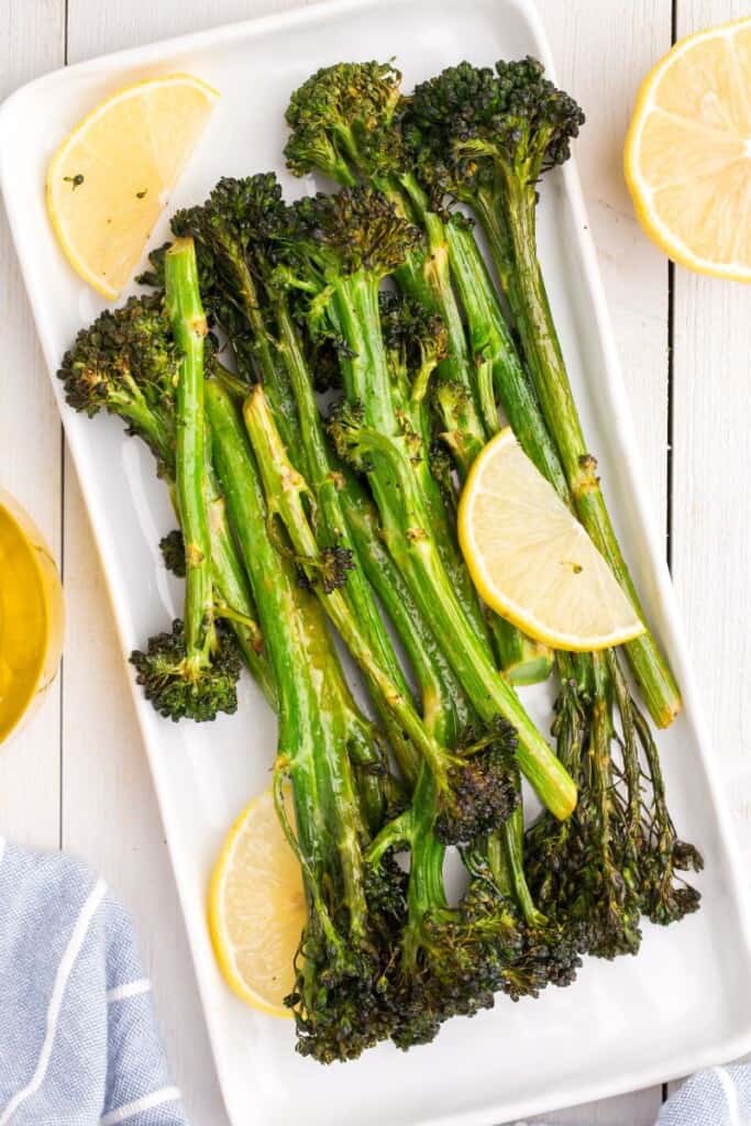 platter serving lemon garlic broccolini