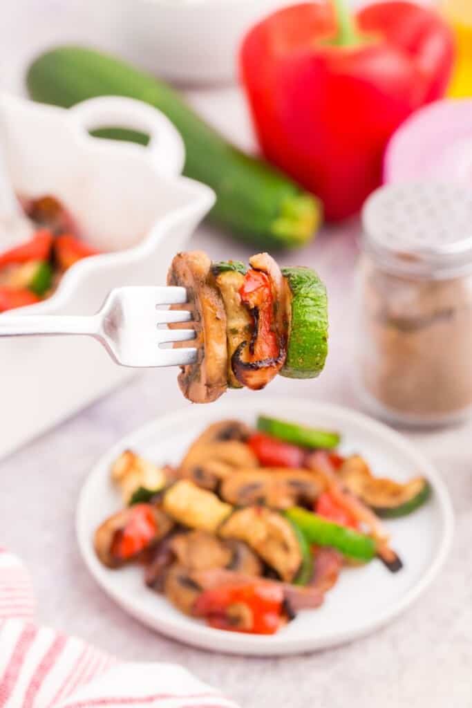 air fryer vegetables on a fork