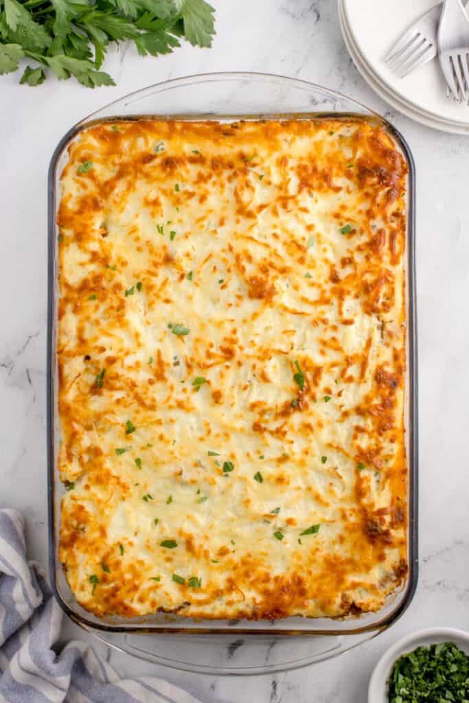 homemade baked lasagna in a pan