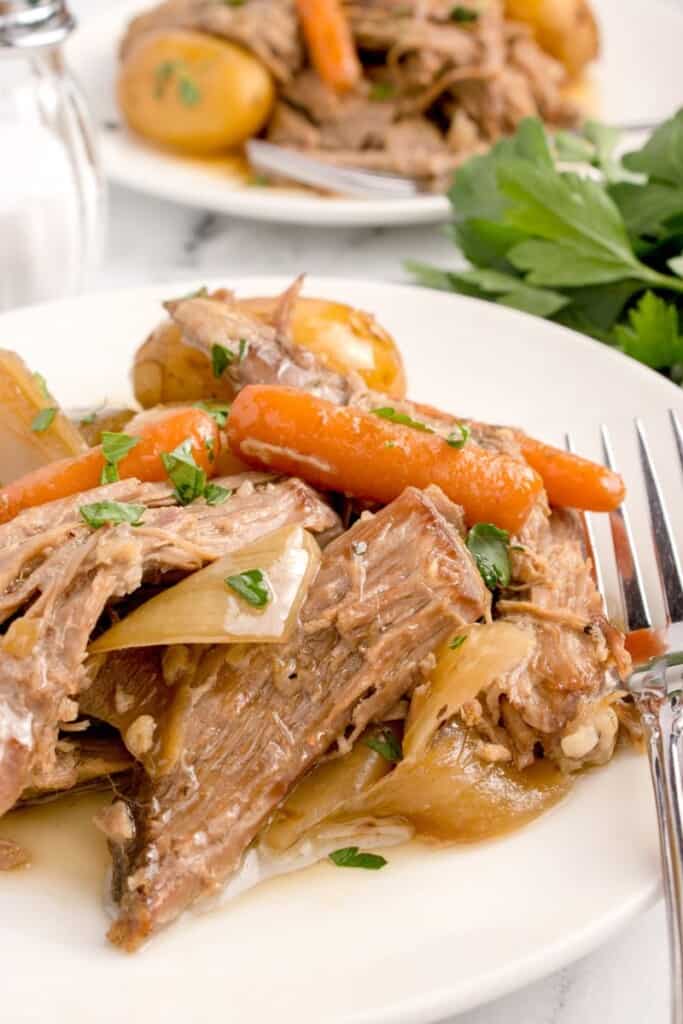 close up of sirloin tip roast made in the crock pot