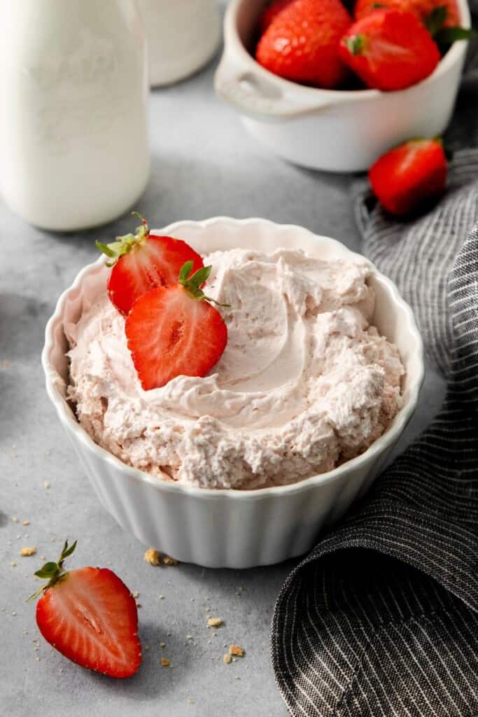 strawberry dip in a small white bowl