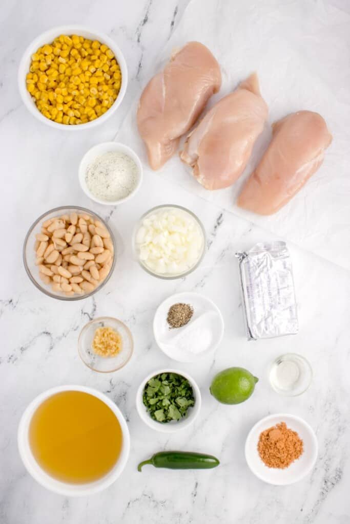 ingredients portioned out for white chicken chili recipe