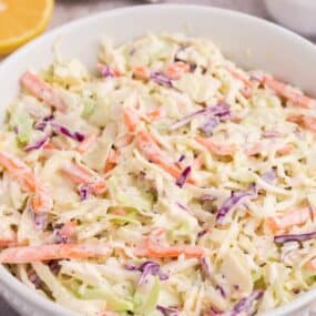 traditional coleslaw tossed in creamy dressing