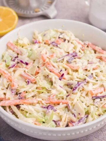 traditional coleslaw tossed in creamy dressing