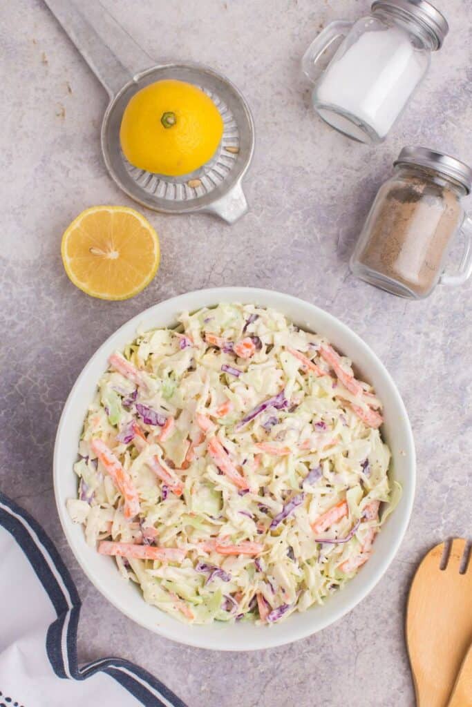 overhead shot of creamy coleslaw recipe