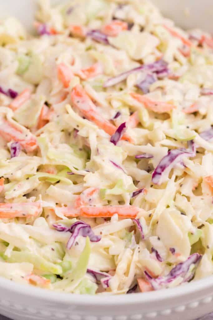close up of cabbage coleslaw and carrots 