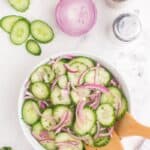 overhead shot of cucumber onion salad