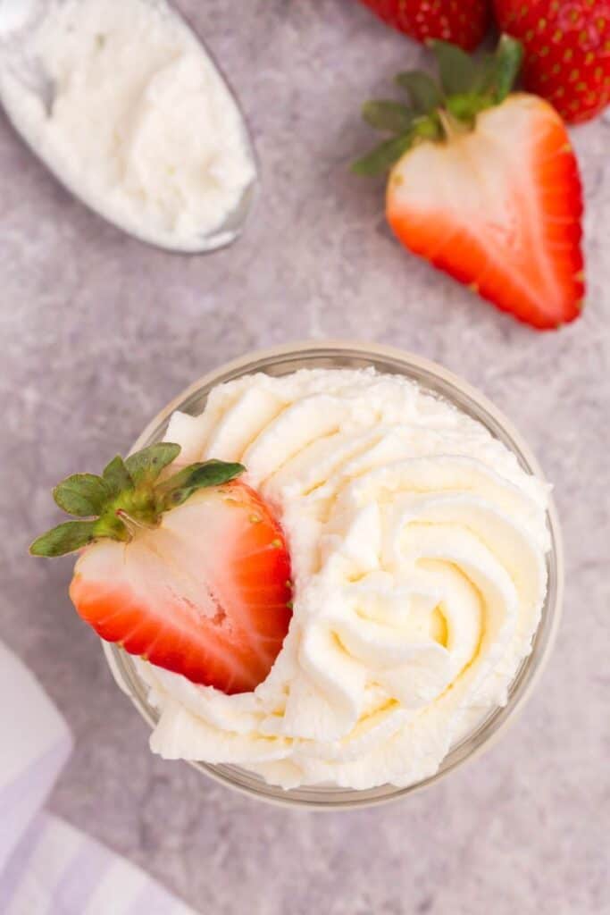 whipped cream with sliced strawberries