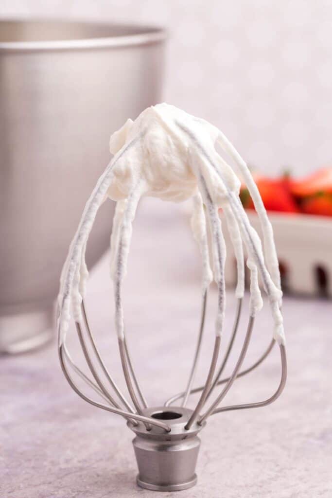 whipped cream on a whisk attachment