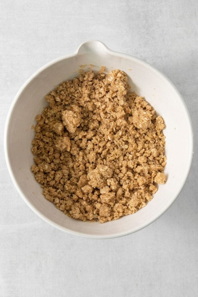 Texture of apple crumble to go on top of the apple pie recipe.