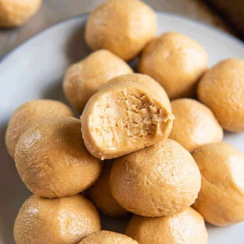 peanut butter balls with a bite out of it