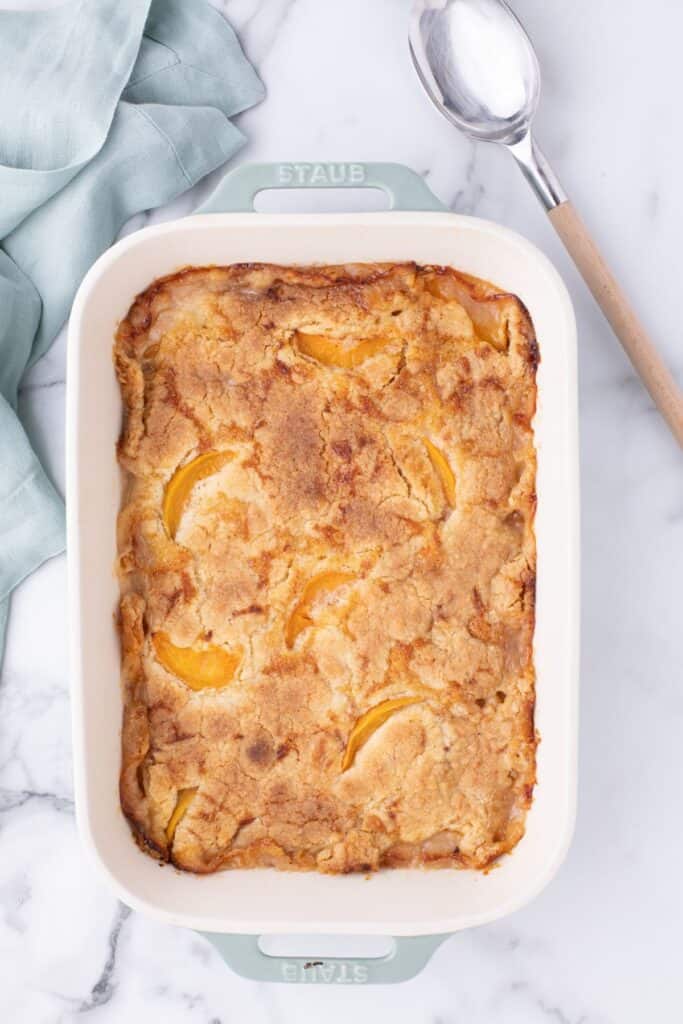 baked peach cobbler with cake mix