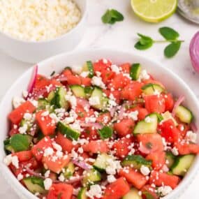 watermelon salad with feta and cucumber