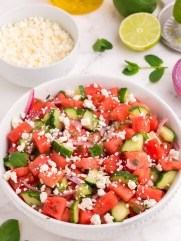 watermelon salad with feta and cucumber