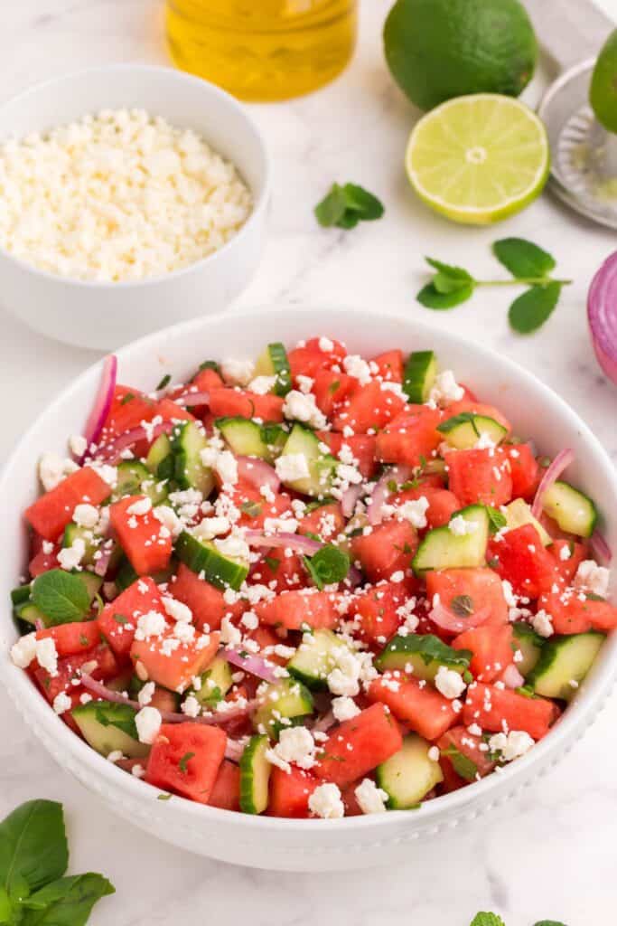 watermelon salad with feta and cucumber 