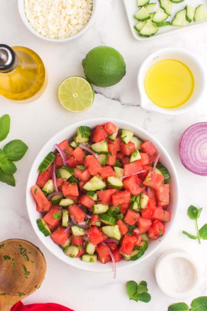 tossed marinated watermelon cucumber salad 