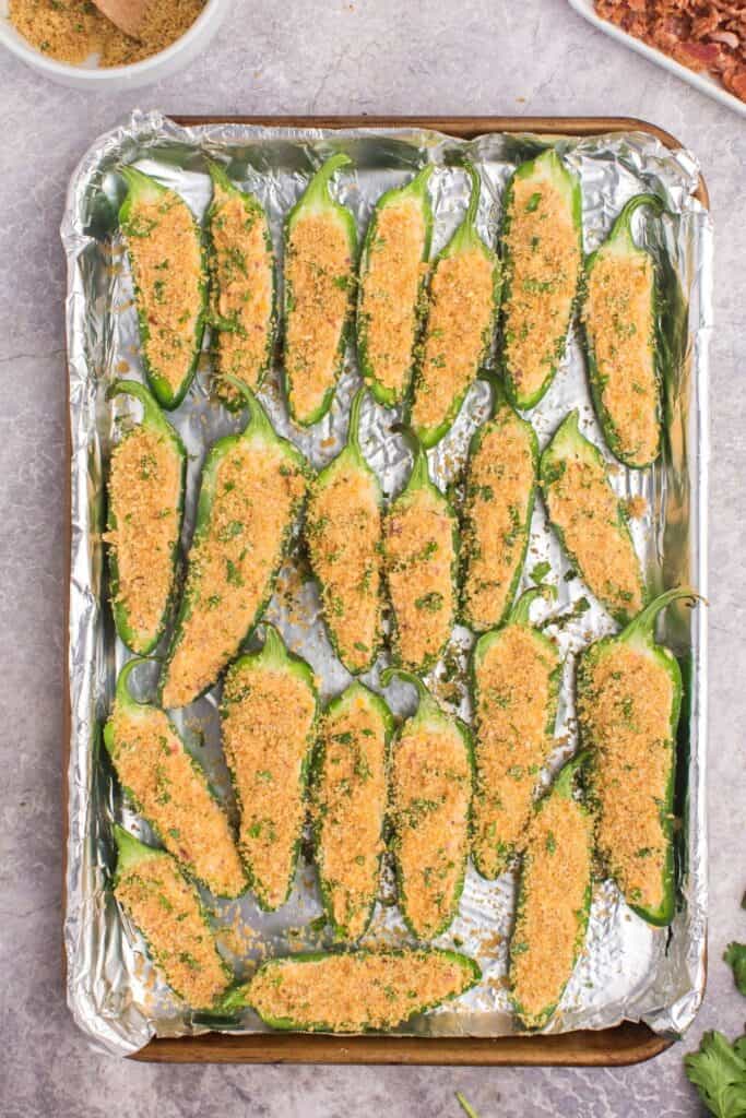 Breadcrumbs added on top of the jalapeno poppers recipe.