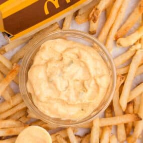 big mac sauce in a bowl with french fries