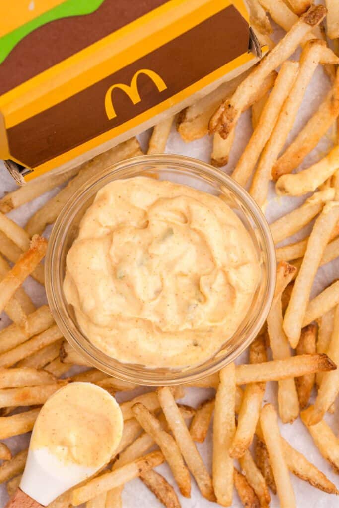 big mac sauce in a bowl with french fries
