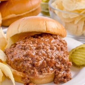 serving sloppy joe ground meat on a hamburger bun