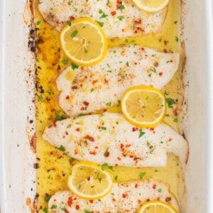 Baked tilapia coming right out of the oven.