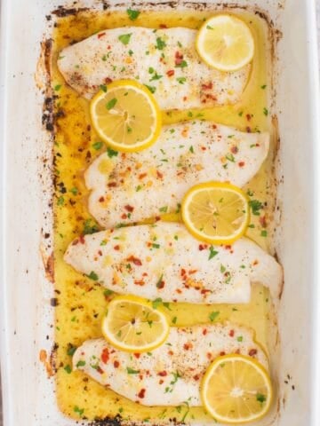 Baked tilapia coming right out of the oven.