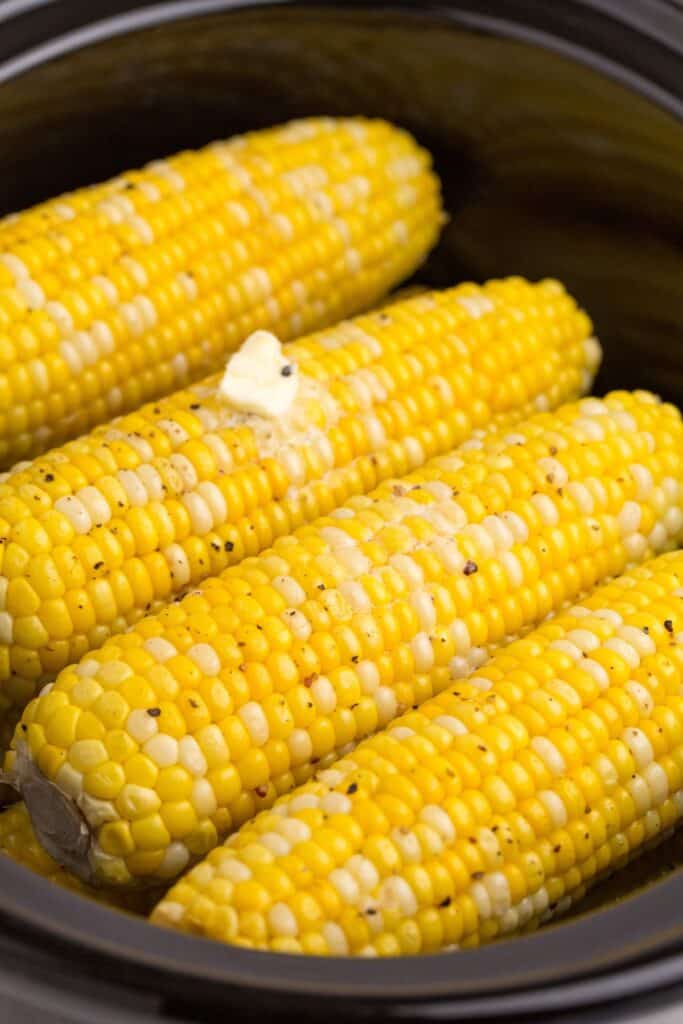 8 ears of corn in a crock pot.
