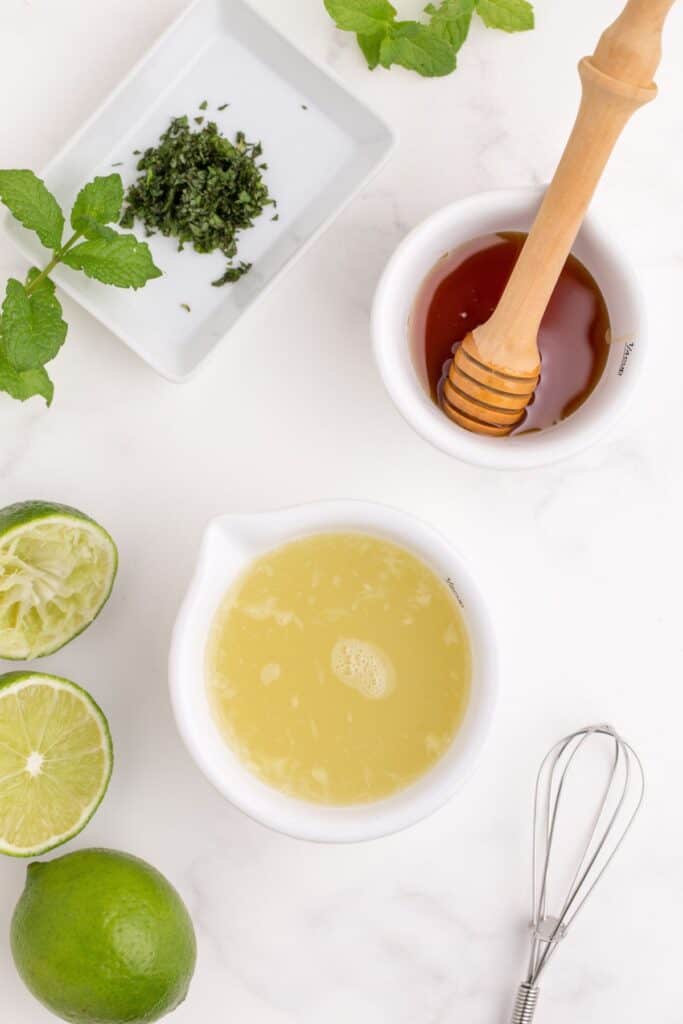 Ingredients needed to make this fruit salad dressing recipe.