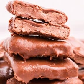 Cool Whip candy stacked up. The top piece is cut in half to show cross section.