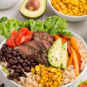 Completed steak bowl.