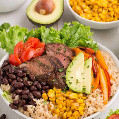 Completed steak bowl.