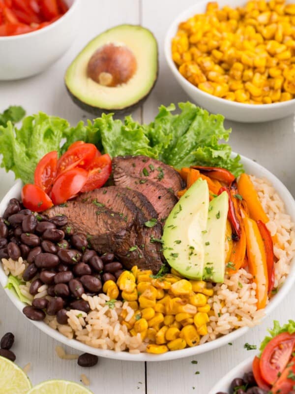 Completed steak bowl.