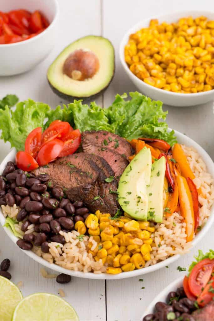 Completed steak bowl.