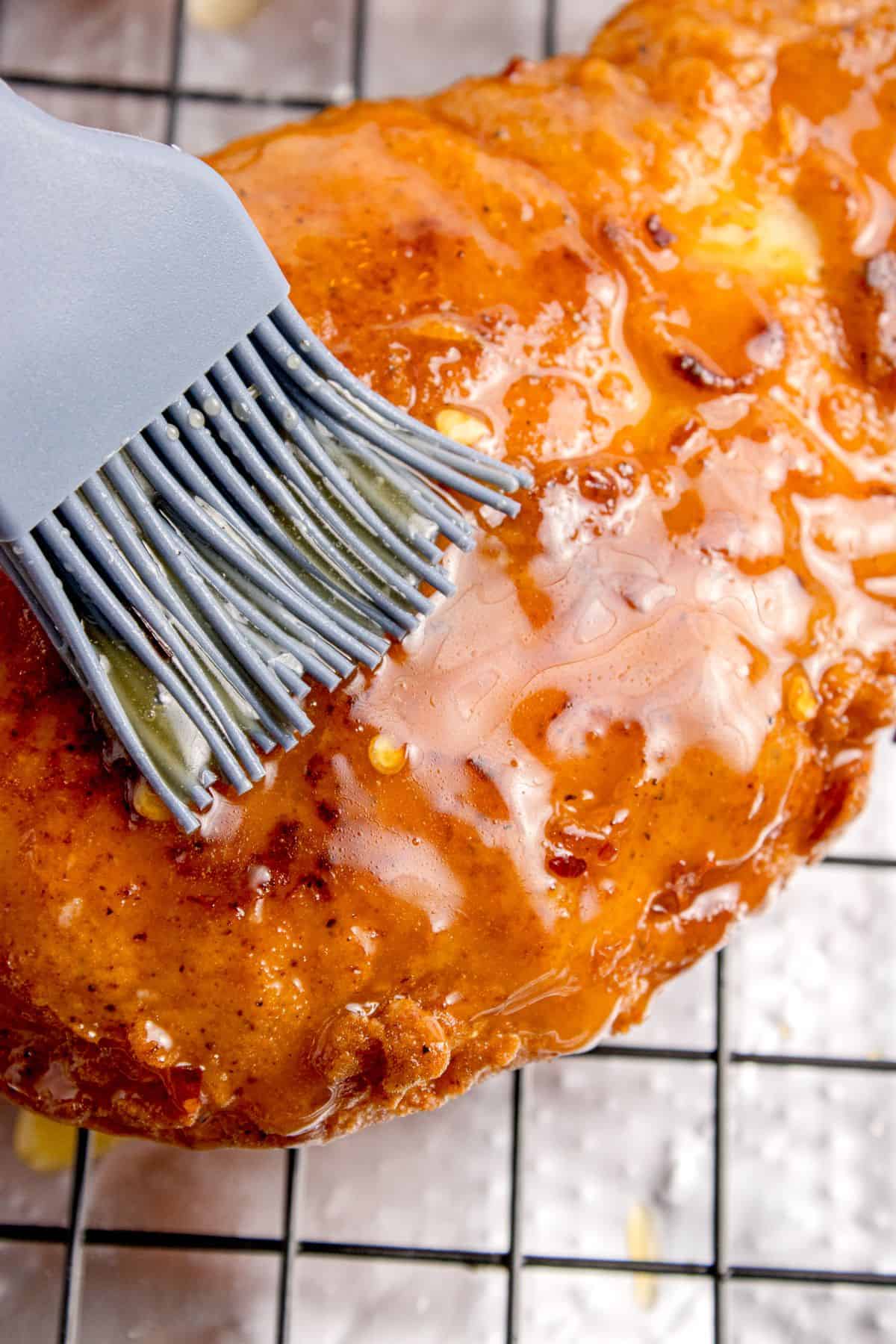 Chicken brushed with hot honey sauce.